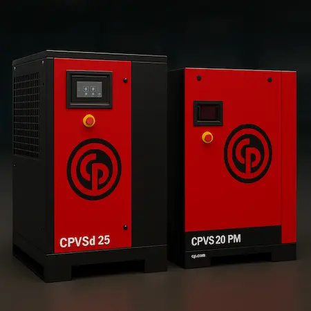 Compressores Chicago Pneumatic CPVSd 25 e CPVS 20 PM em ambiente industrial