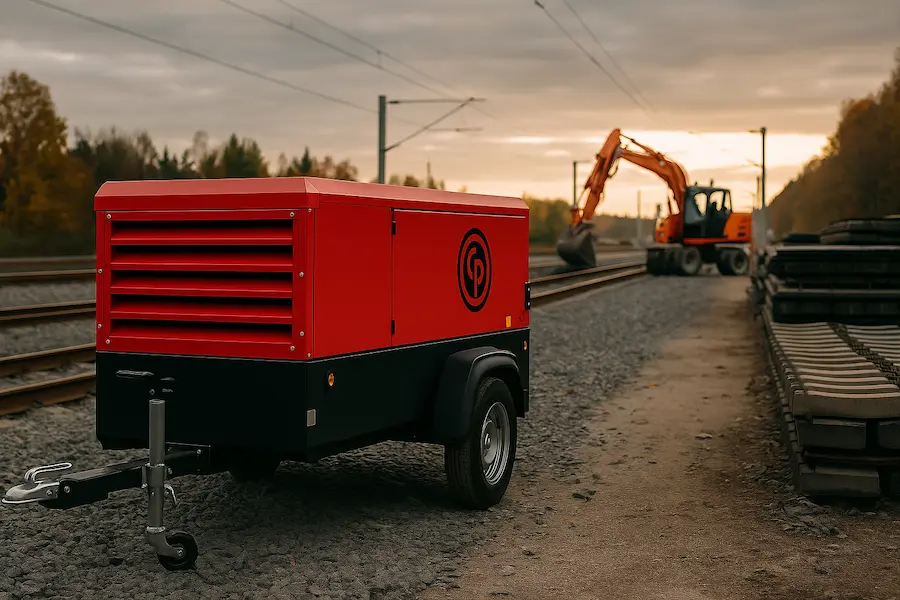 Compressor portátil Chicago Pneumatic em obra de construção civil