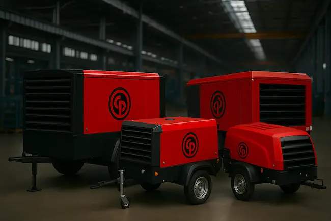 Compressores portáteis Chicago Pneumatic em ambiente industrial