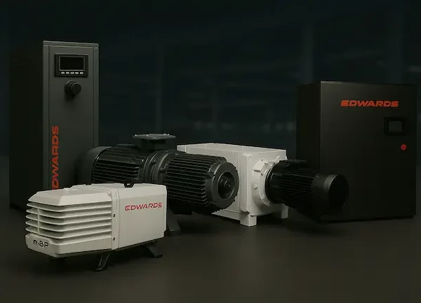 Bombas de vácuo industriais da linha Edwards em fundo industrial