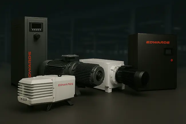Bombas de vácuo industriais da linha Edwards em fundo industrial