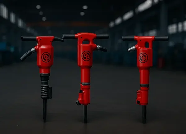 Rompedores pneumáticos Chicago Pneumatic lado a lado em ambiente industrial
