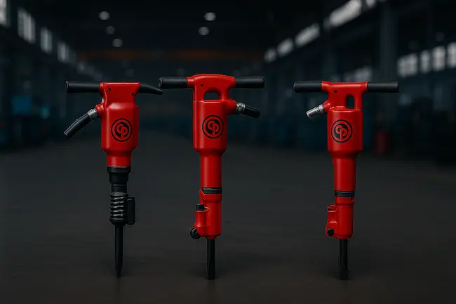 Rompedores pneumáticos Chicago Pneumatic lado a lado em ambiente industrial
