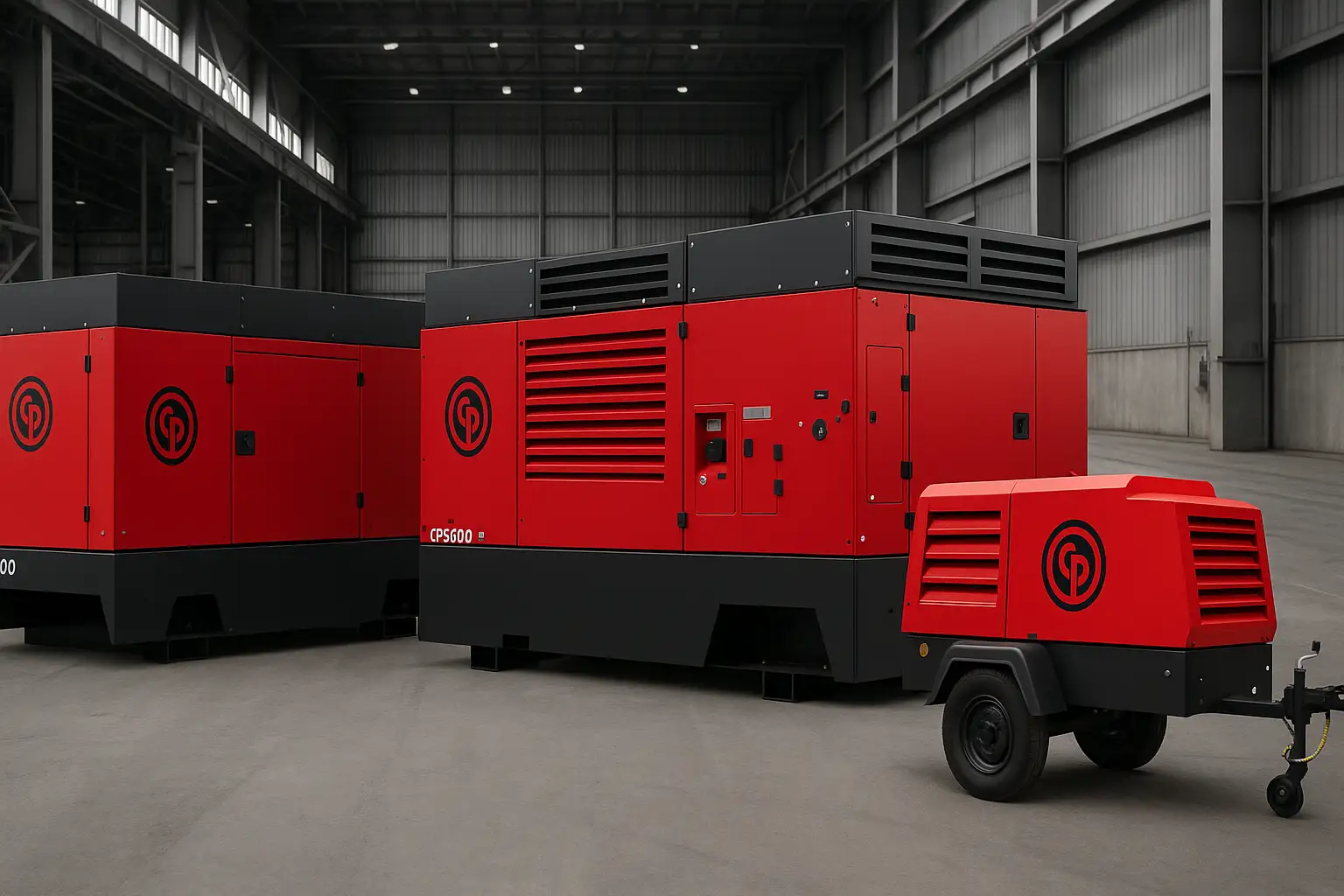 Locação de compressor diesel Chicago Pneumatic em ambiente industrial - Powertech Ar Comprimido