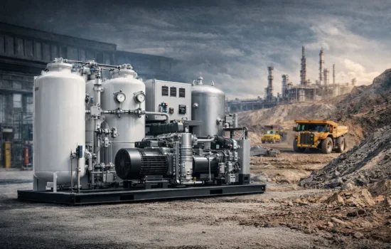 Gerador de nitrogênio de alta pressão montado em skid industrial Pneumatech para aplicações químicas e mineração