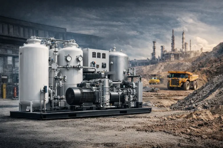 Gerador de nitrogênio de alta pressão montado em skid industrial Pneumatech para aplicações químicas e mineração