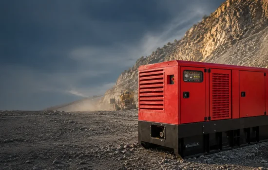Compressor portátil Chicago Pneumatic em pedreira de mineração, usado para operação com ar comprimido em ambiente industrial pesado.
