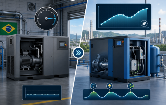 Comparativo entre compressor de parafuso fixo e VSD industrial