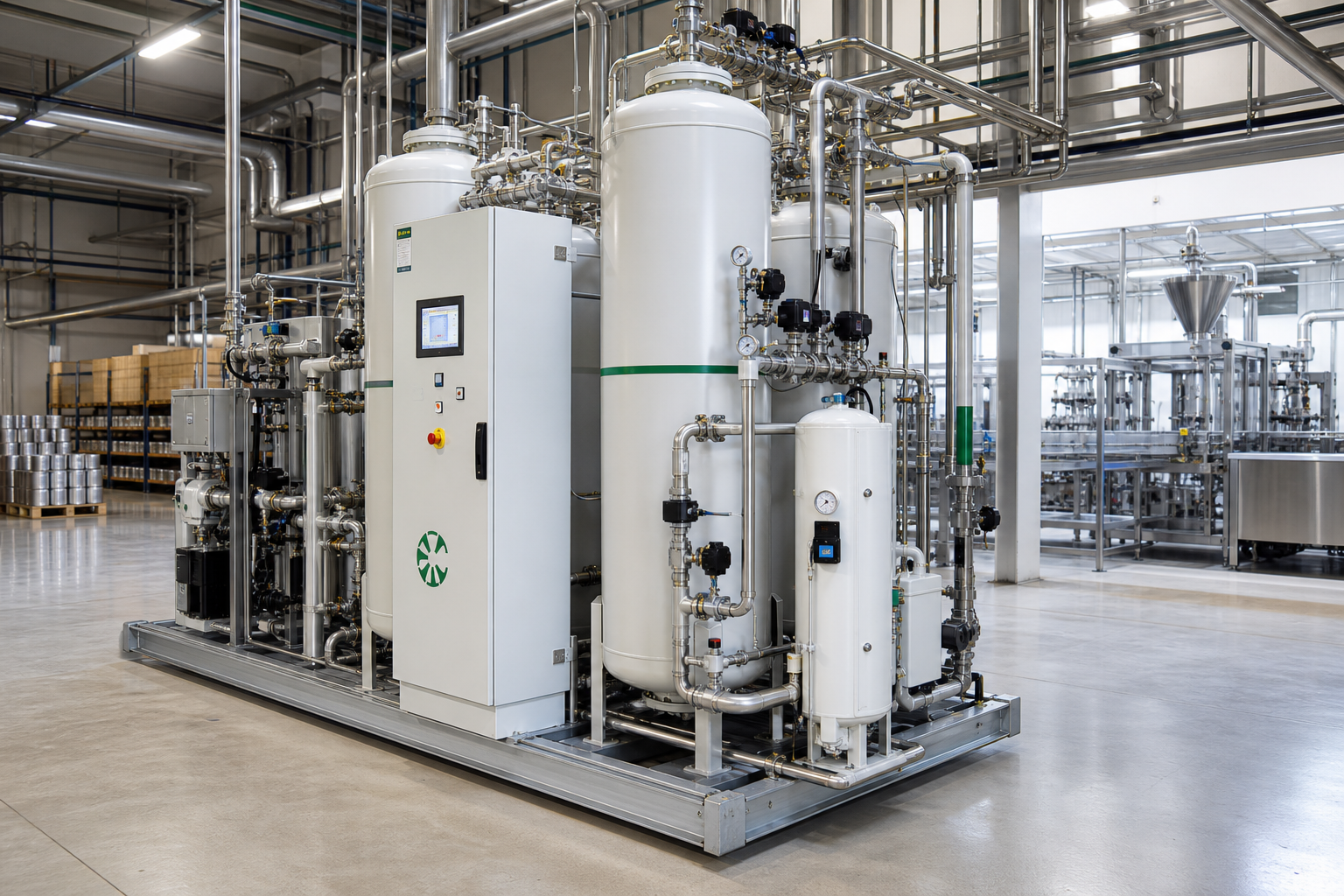 Gerador de nitrogÃªnio PSA Pneumatech em planta industrial
