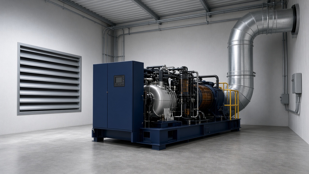 Sala de compressores com exaustão do ar quente para fora